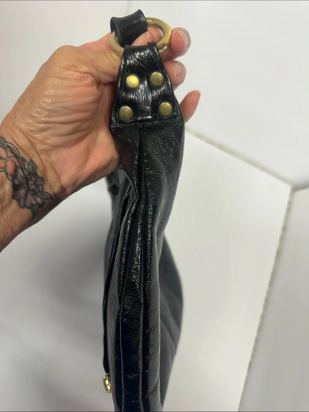 Pinky Black Leather Hobo Bag with Gold Hardware